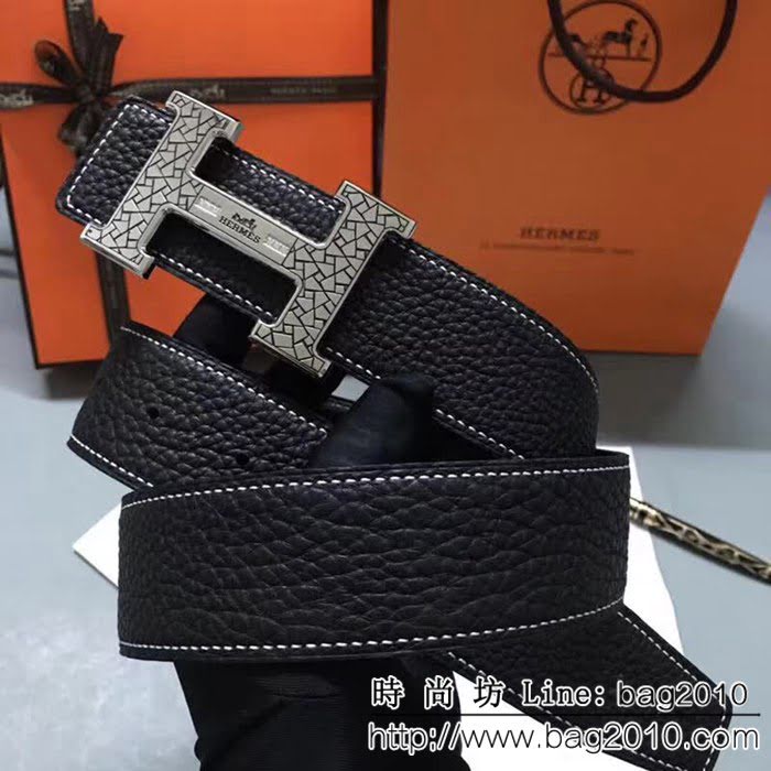 愛馬仕HERMES 純手工荔枝紋 奢華立體紋鑲鑽 高端男士皮帶 HHG1074